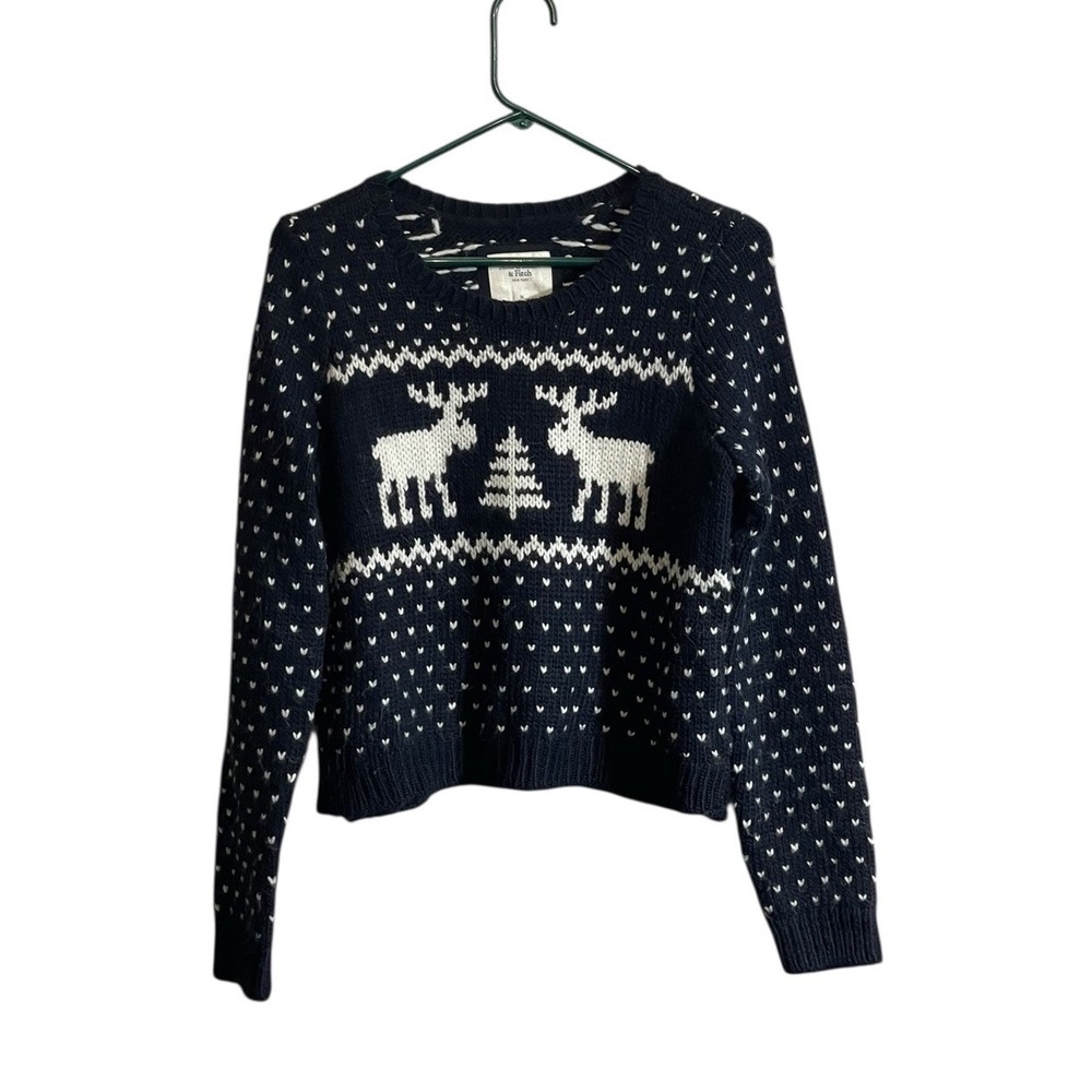 Abercrombie and Fitch Christmas Sweater Navy Fair Isle Reindeer Holiday Medium